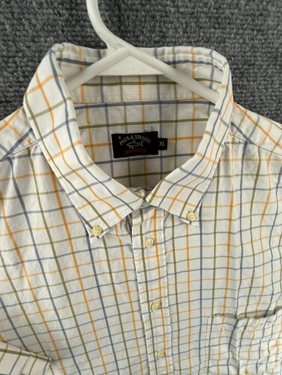 Paul & Shark Blue Yellow Check XL Short Sleeve Button-Down Nautical Pocket Men - Picture 7 of 13